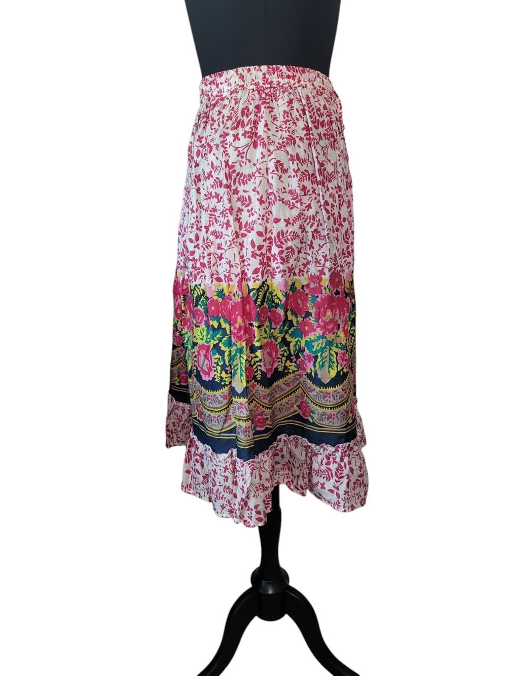 VTG Boho Floral Midi Skirt Cotton Cottagecore S